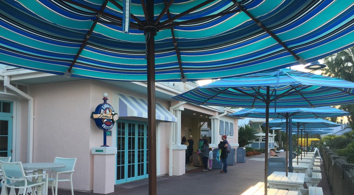 A picture of the outdoor seating ta Goods to Go at Old Key West in Walt Disney World in Orlando, Florida
