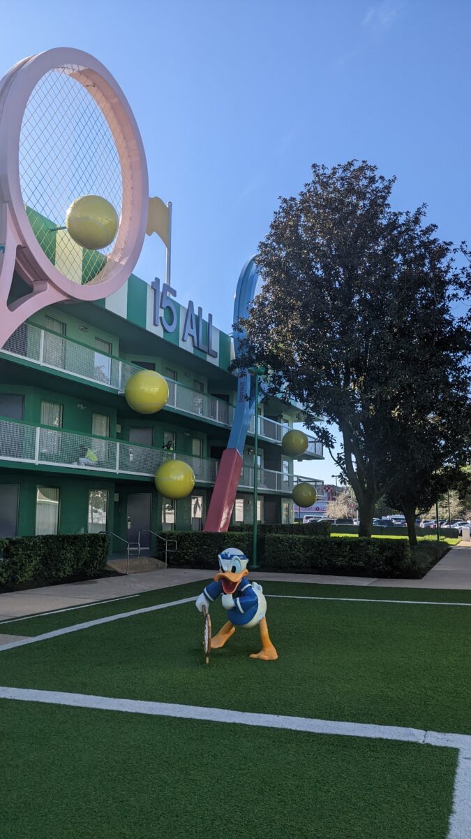 A picture of Donald Duck at Disney's All Star Sports Resort in Orlando, Florida