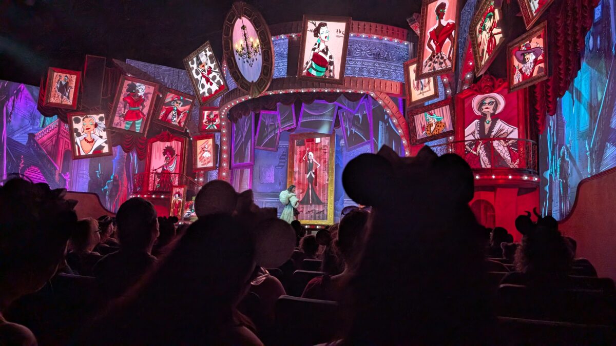 Cruella de Vil onstage during the show Disney Villains: Unfairly Ever After in Disney's Hollywood Studios theme park at Walt Disney World in Orlando Florida