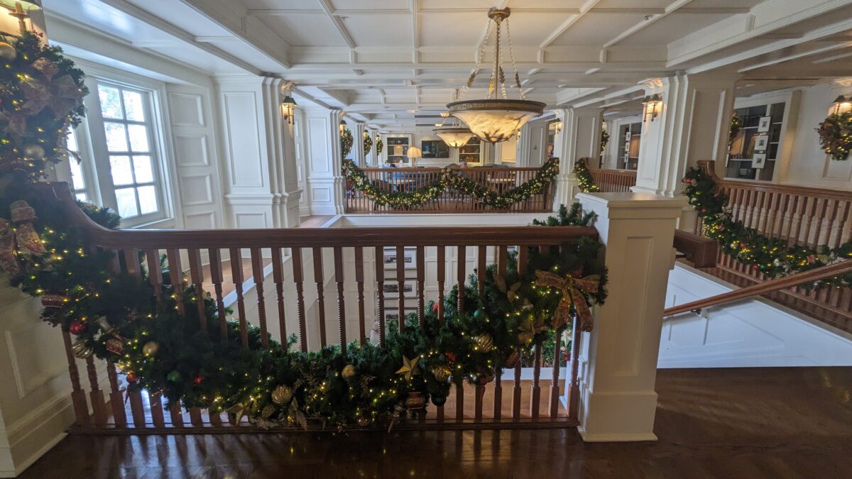 A picture of the Christmas decorations at Disney's Boardwalk Resort in Orlando, FL.
