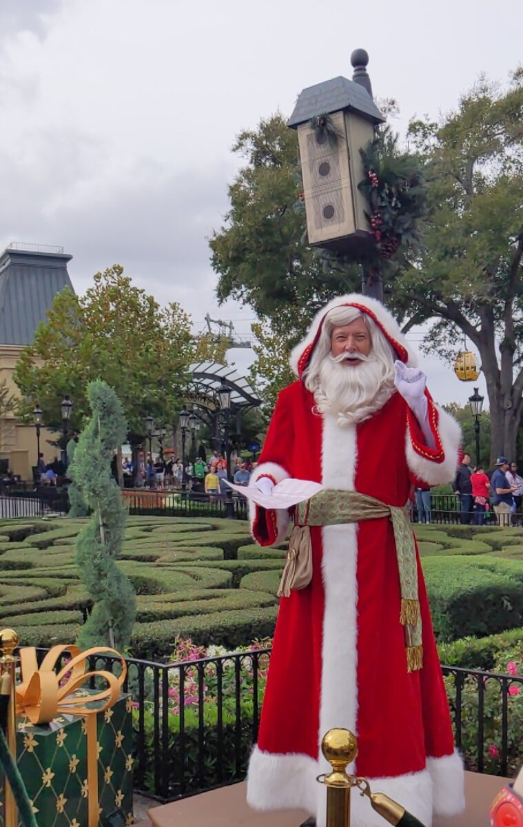 A picture of Papa Noel from the France Pavilion at Epcot during Disney World's International Festival of the Holidays.