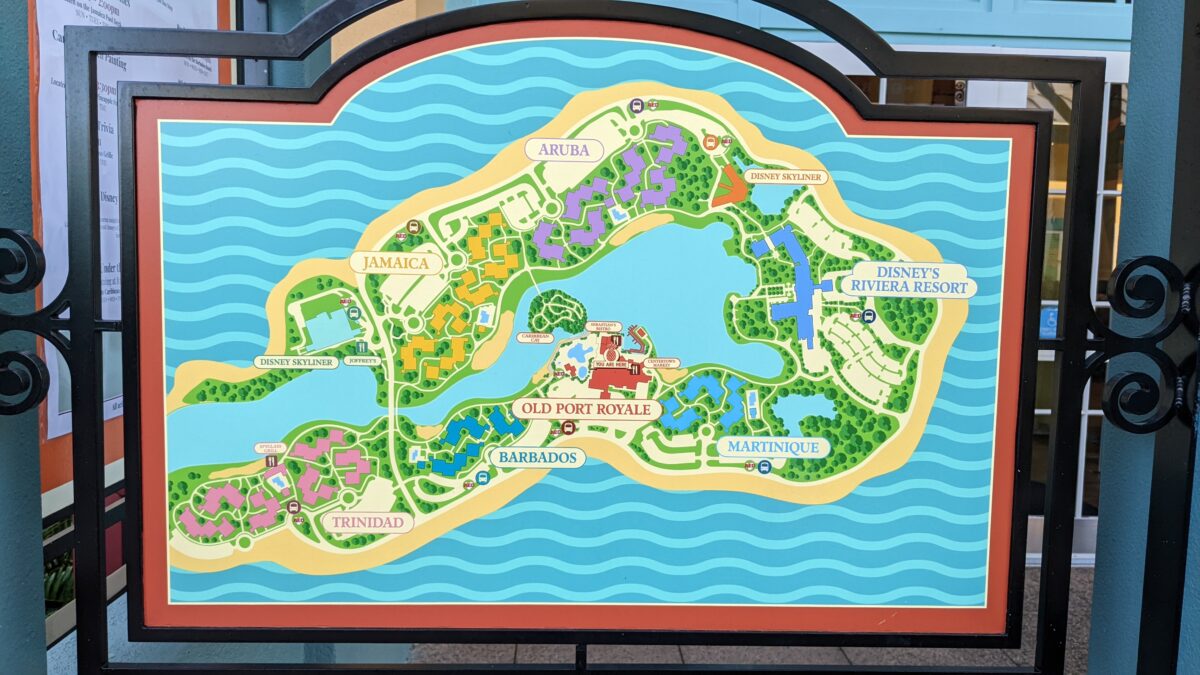 A picture of a map from Disney's Caribbean Beach Resort at Walt Disney World in Orlando, Florida