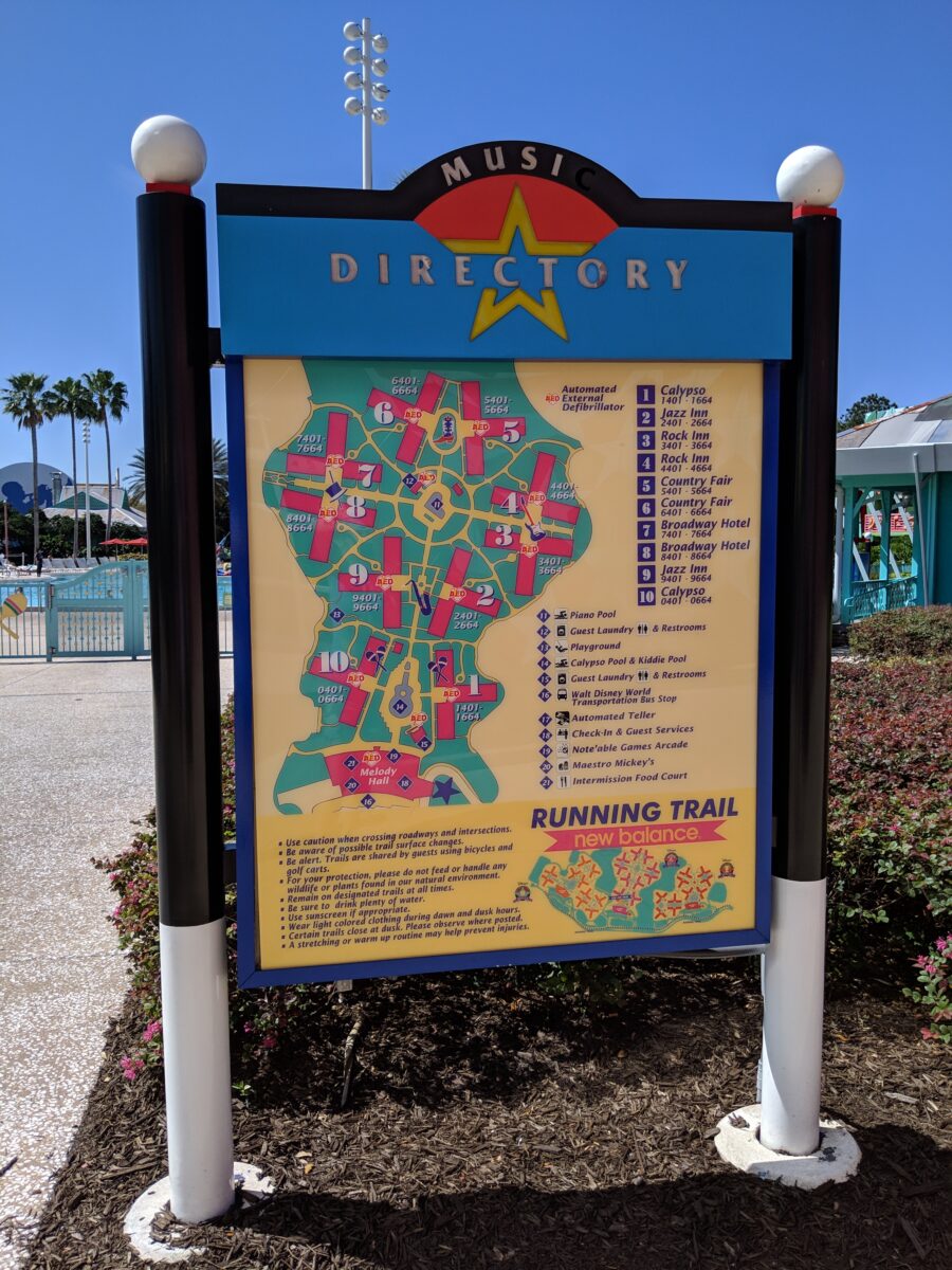 A picture of a map at Disney's All Star Music Resort in Orlando, Florida