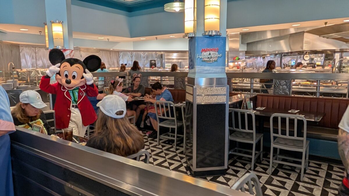 A picture of Mickey Mouse at Minnie's Holiday Dine at Hollywood and Vine restaurant in Disney World.