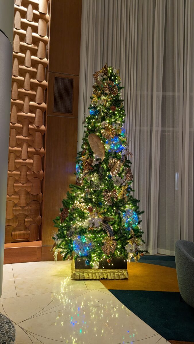 A picture of a Christmas tree at DIsney's Bay Lake Tower at the Contemporary Resort.