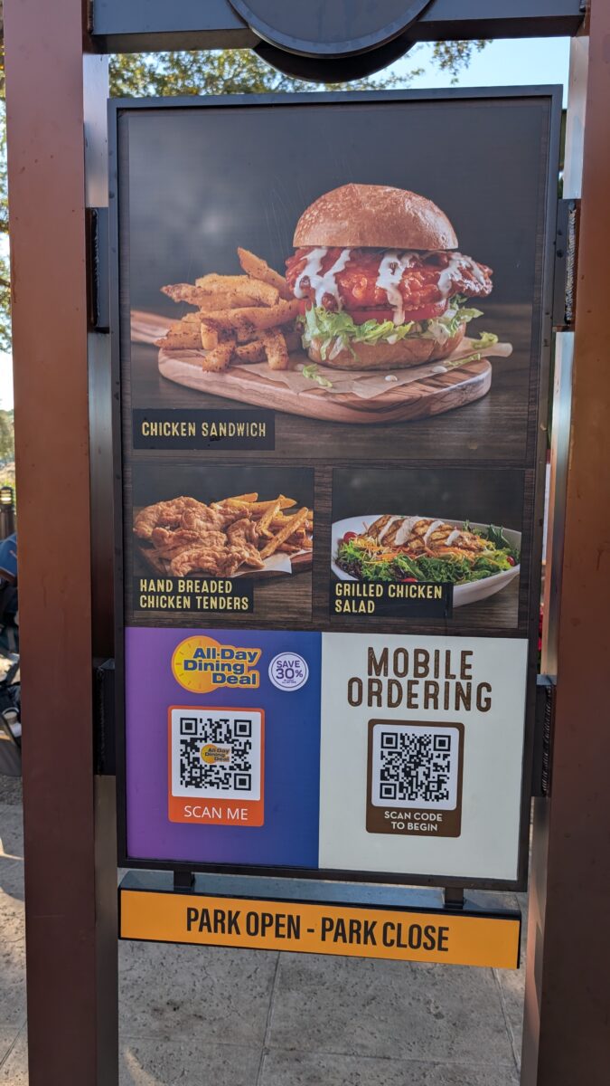 A picture of the chicken tenders, chicken salad & chicken sandwich at Seafire Grill, a restaurant at SeaWorld theme park in Orlando, Florida.