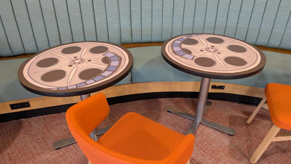 I love how some of the tables are themed like film strips at the World Premiere Food Court at All Star Movies Resort at Disney World