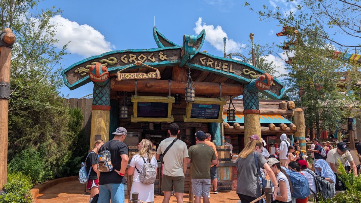 Epic Universe's Hooligan's Grog and Gruel is an outdoor quick-service restaurant at Epic Universe's How to Train Your Dragon section in Orlando, Florida.