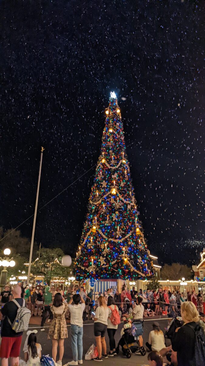 Snow falls during Mickey's Very Merry Christmas Party at Magic Kingdom in Oralndo, Florida