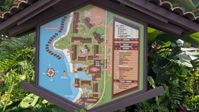 A map of the Polynesian Village at Walt Disney World in Orlando, Florida