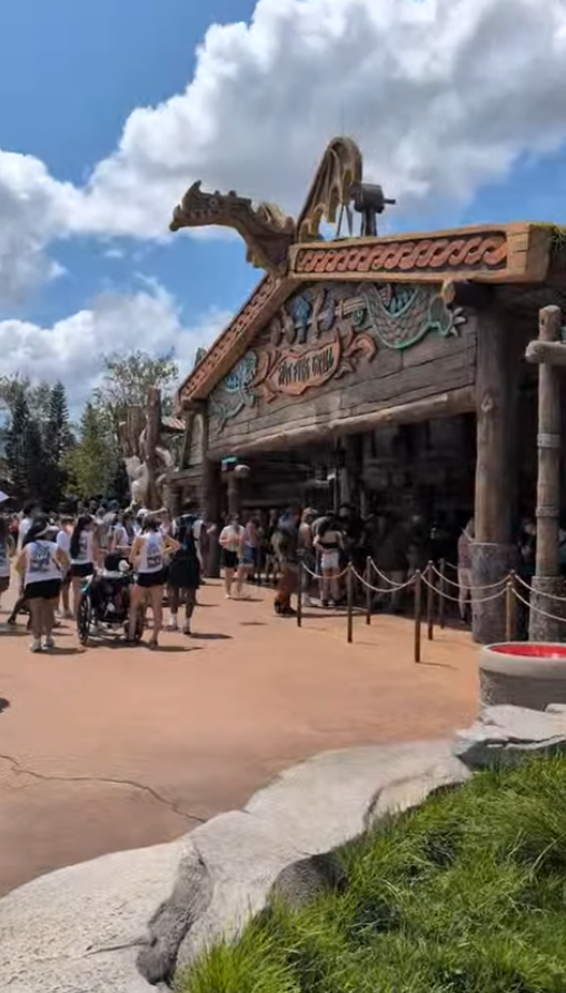 A picture outside Spit Fyre Grill, a restaurant at the How I Train Your Dragon section of Epic Universe in Orlando, Florida.