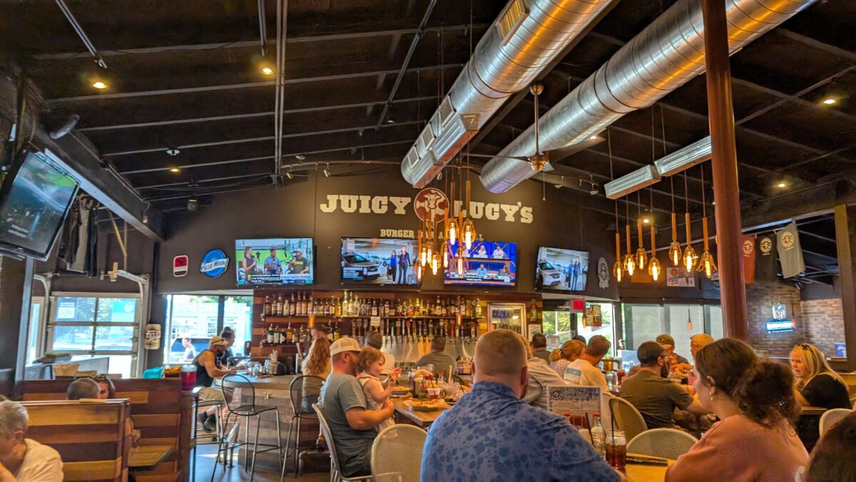 A picture of the inside of Juicy Lucy's Burger Bar and Grill in Asheville, North Carolina.