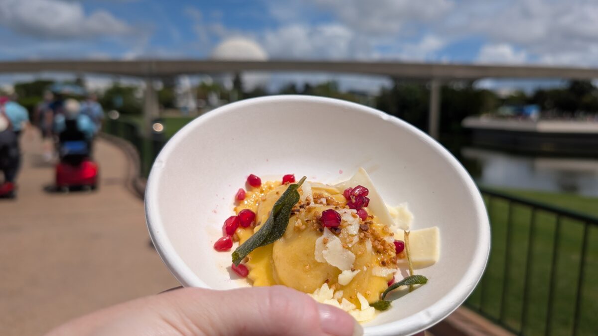 A picture of the Pumpkin-Mascarpone Ravioli from the Epcot International Food and Wine Festival at Disney World.