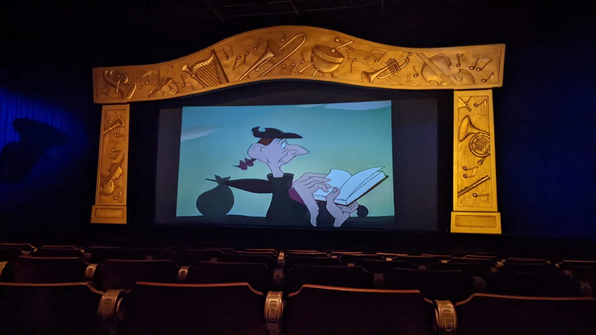 The Legend of Sleepy Hollow playing on screen at Mickey's PhilharMagic during the Halloween Party at the Magic Kingdom in Walt Disney World
