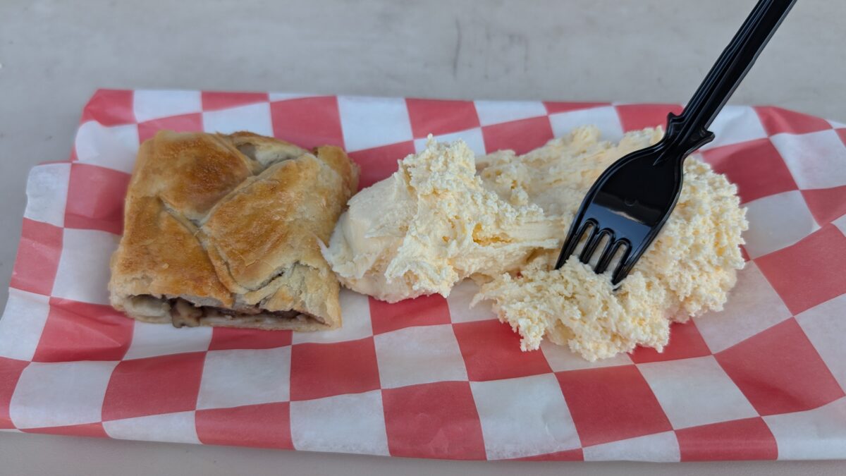 Apple Streusel with a side of vanilla ice cream, available at Carowinds Oktoberfest