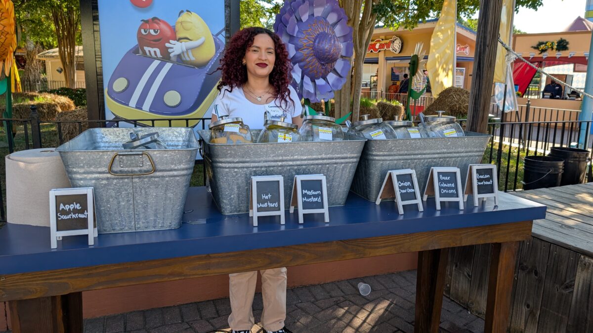 Bratwurst and Frankfurter toppings at Oktoberfest in Carowinds theme park