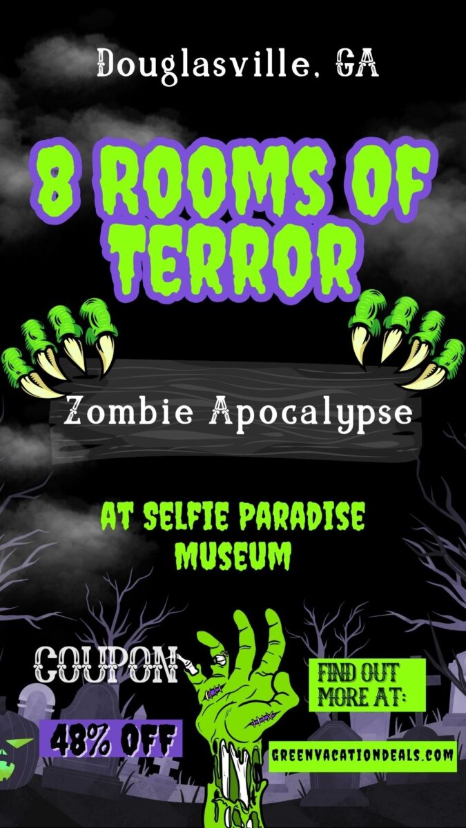 8 Rooms Terror Zombie Apocalypse Douglasville Georgia Coupon Selfies Paradise Museum Discount ticket for 8 Rooms of Terror at Douglasville, Georgia's Selfie Paradise Museum