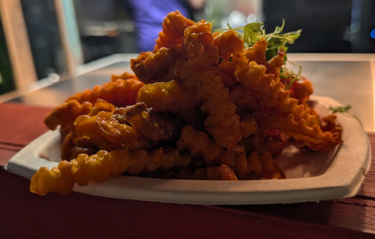 A picture of the sweet potato waffle fries at SeaWorld Orlando's Christmas Celebration.