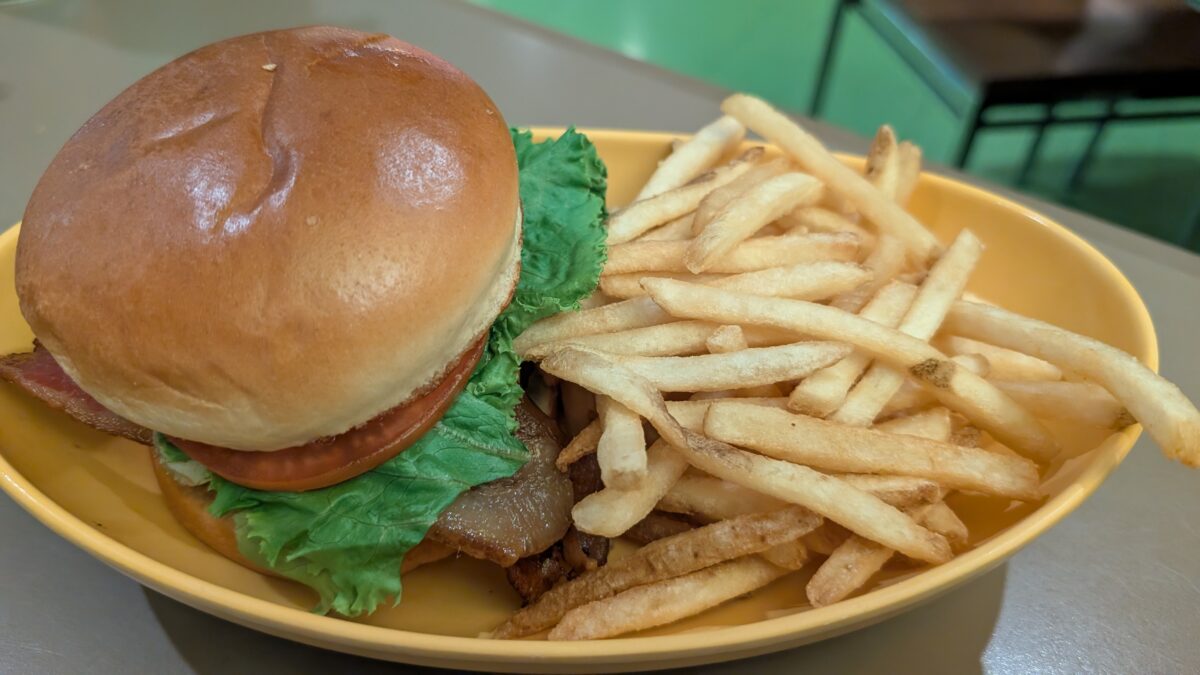 A picture of the Bacon Cheeseburger from Landscape of Flavors, the food court at Disney's Art of Animation Resort in Orlando, Florida
