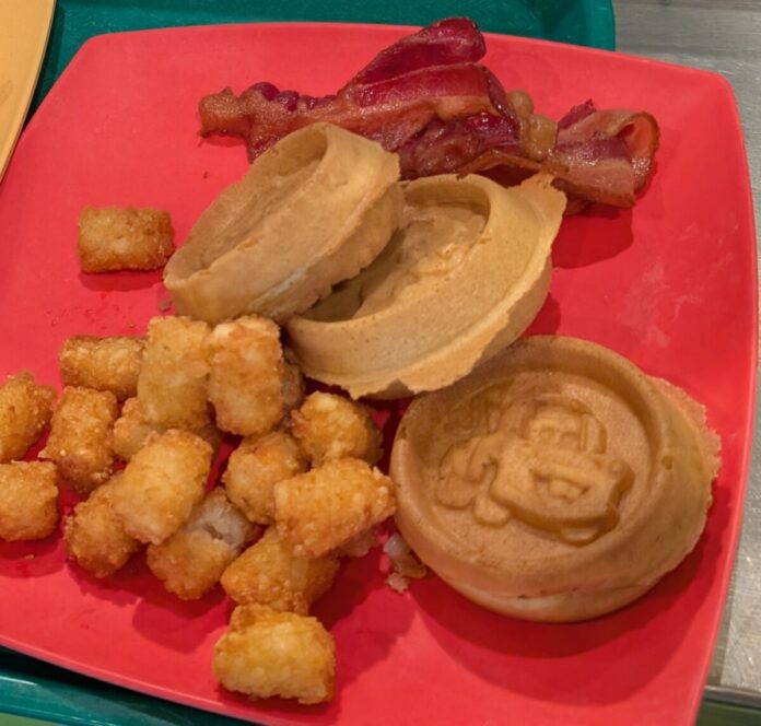 A picture of character waffles, including Mater from Cars, at Disney's Art of Animation Resort's Landscape of Flavors restaurant.