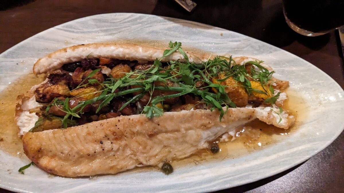 Topolino's Terrace – Flavors of the Riviera at Disney's Riviera Resort serves Italian & French cuisine, like the Classic Sole Meunière pictured here.