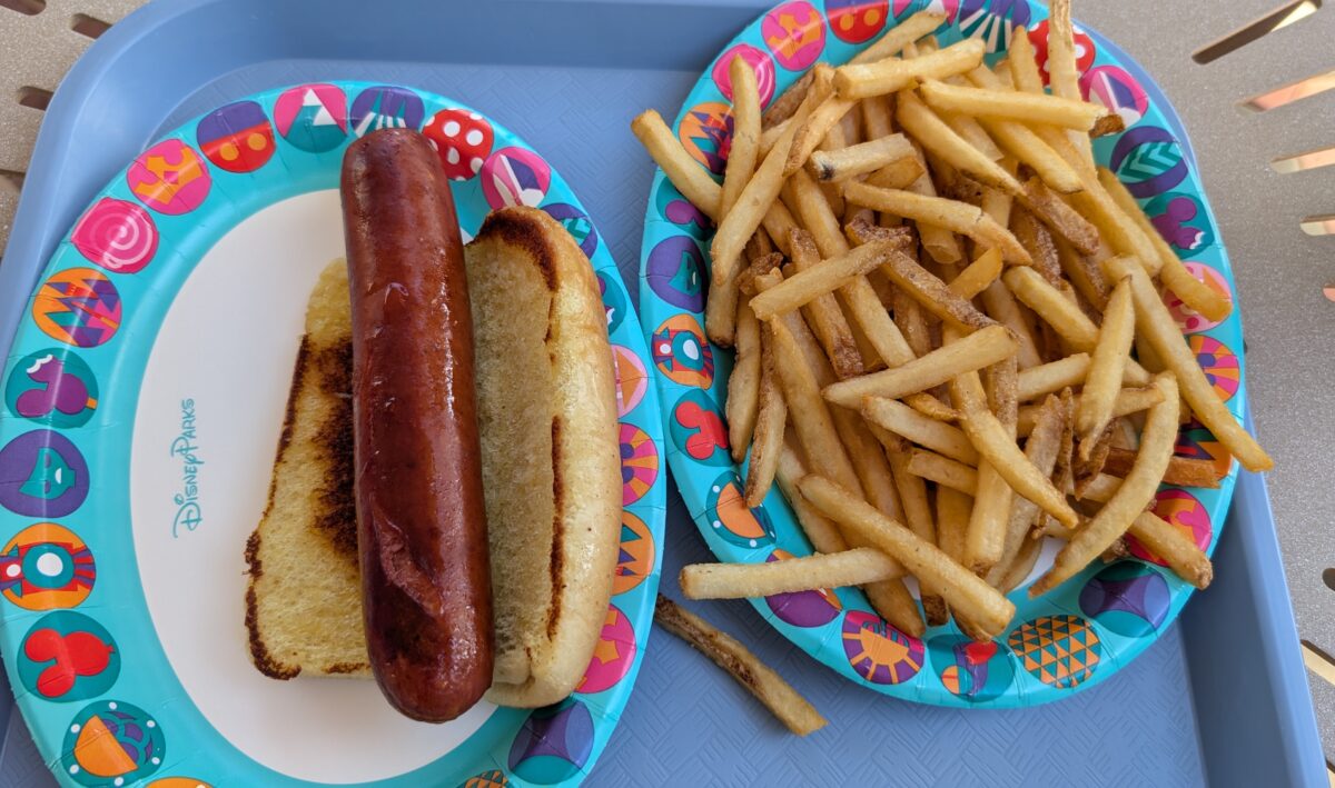 A picture of the all beef hot dog and French Fries from Sand Bar Grill at Disney's Contemporary Resort.