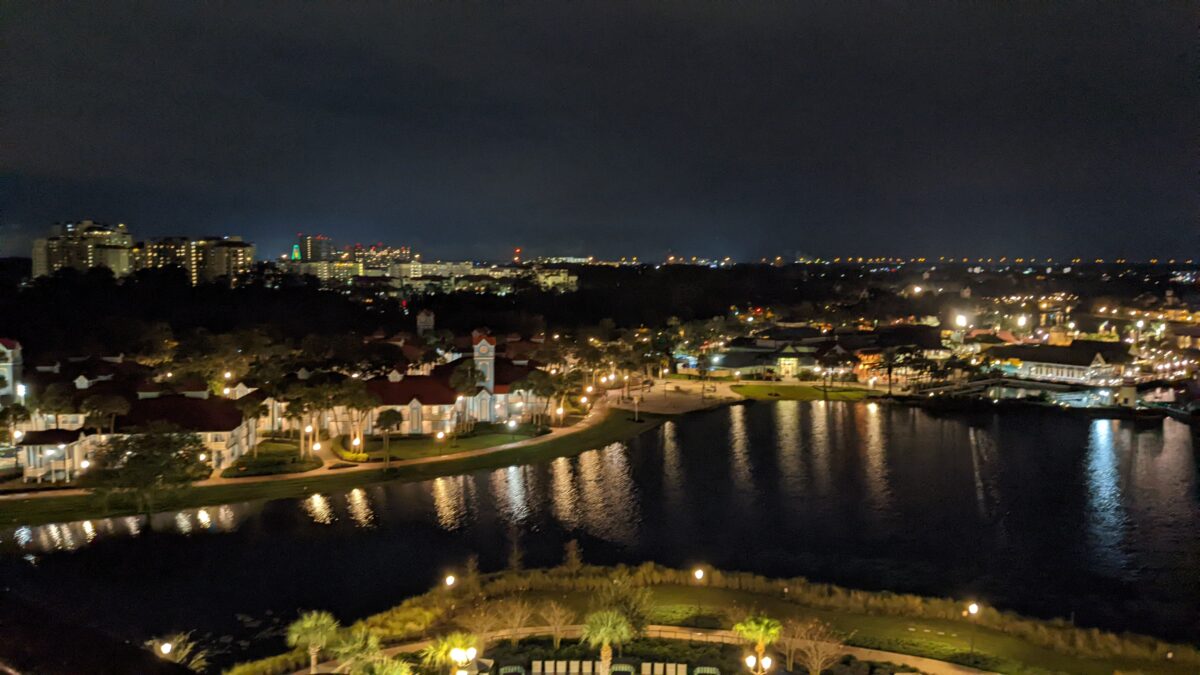 You can get great views from Topolino's Terrace at the Walt Disney World Resort of both the Riviera Resort and Caribbean Beach Resort.