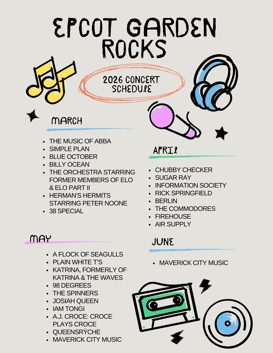 Epcot Garden Rocks 2026 Concert Schedule