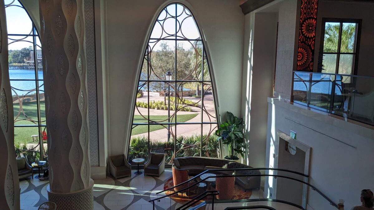 I love the views from the lobby of Grand Destino Tower at Coronado Springs in Disney World in Orlando, Florida.