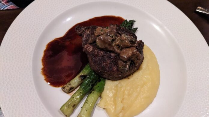 Topolino Terrace Disney World Riviera Resort Filet Mignon A picture of the Filet Mignon & Truffle Pomme Purée at Topolino's Terrace, a Walt Disney World Resort signature dining experience.
