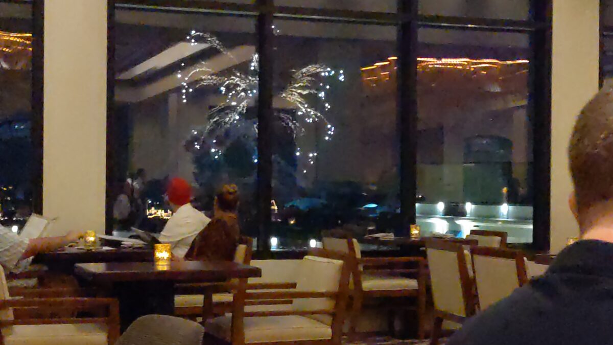 Watch the fireworks from Epcot theme park as you eat dinner at Topolino's Terrace – Flavors of the Riviera at the Walt Disney World Resort in Orlando, Florida.