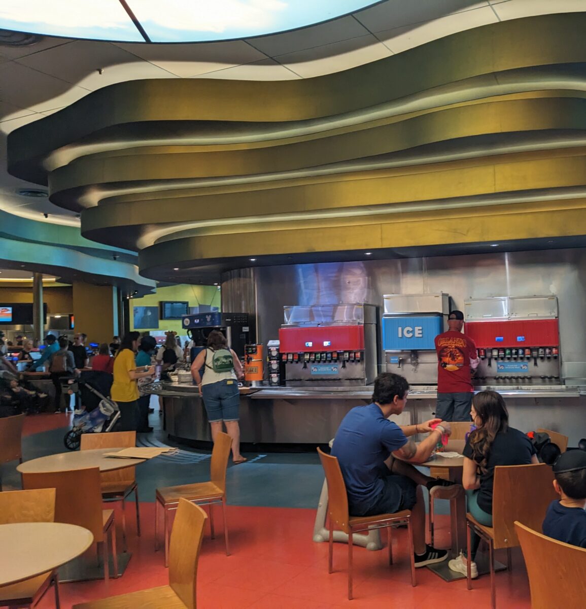 A picture of the refillable mug station at Landscape of Flavors at Art of Animation in Disney World.