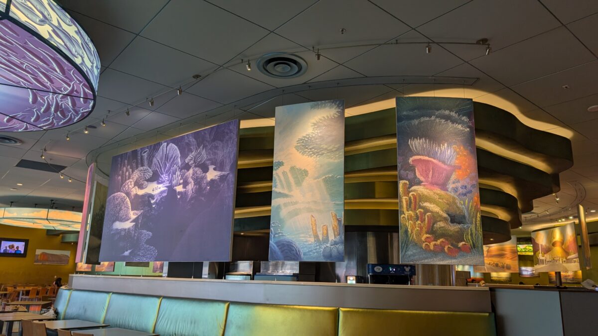 I love the decor and theming of Disney's Art of Animation Resort's Landscape of Flavors food court in Orlando, Florida