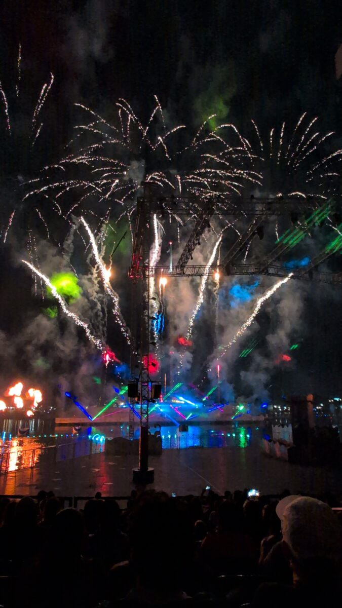 A picture from the IGNITE Fireworks Spectacular at Electric Ocean at SeaWorld theme park in Orlando, Florida
